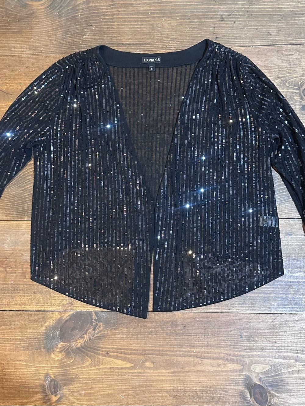 Express Black Sequin Open-Front Cardigan Jacket